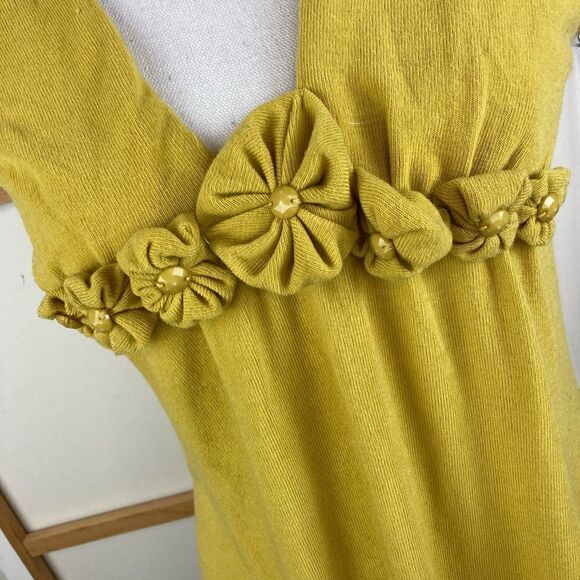 Funky People VTG lemon/ chartreuse dress w/attached flowers w/ stone centers - Picture 3 of 10